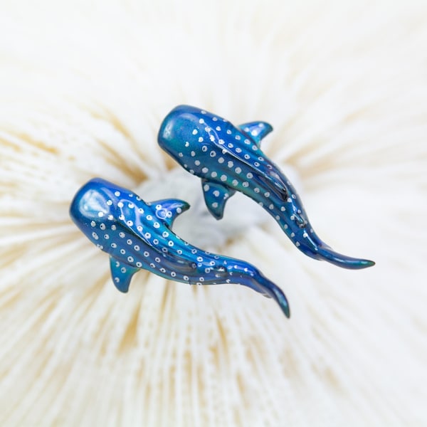 NEW - Color Changing 1" whaleshark earrings on Titanium, hypoallergenic earrings,  scuba diver gift, lapel pins, miniature figures, pendants