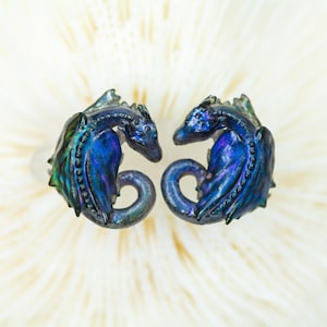 Rainbow Mood Color Changing Sleeping dragon earrings on Titanium, hypoallergenic earrings,  scuba diver gift, lapel pins, miniature figures