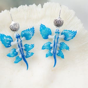 Glaucus atlanticus, glow in the dark nudibranch earrings, lapel pins, miniature figures, pendants