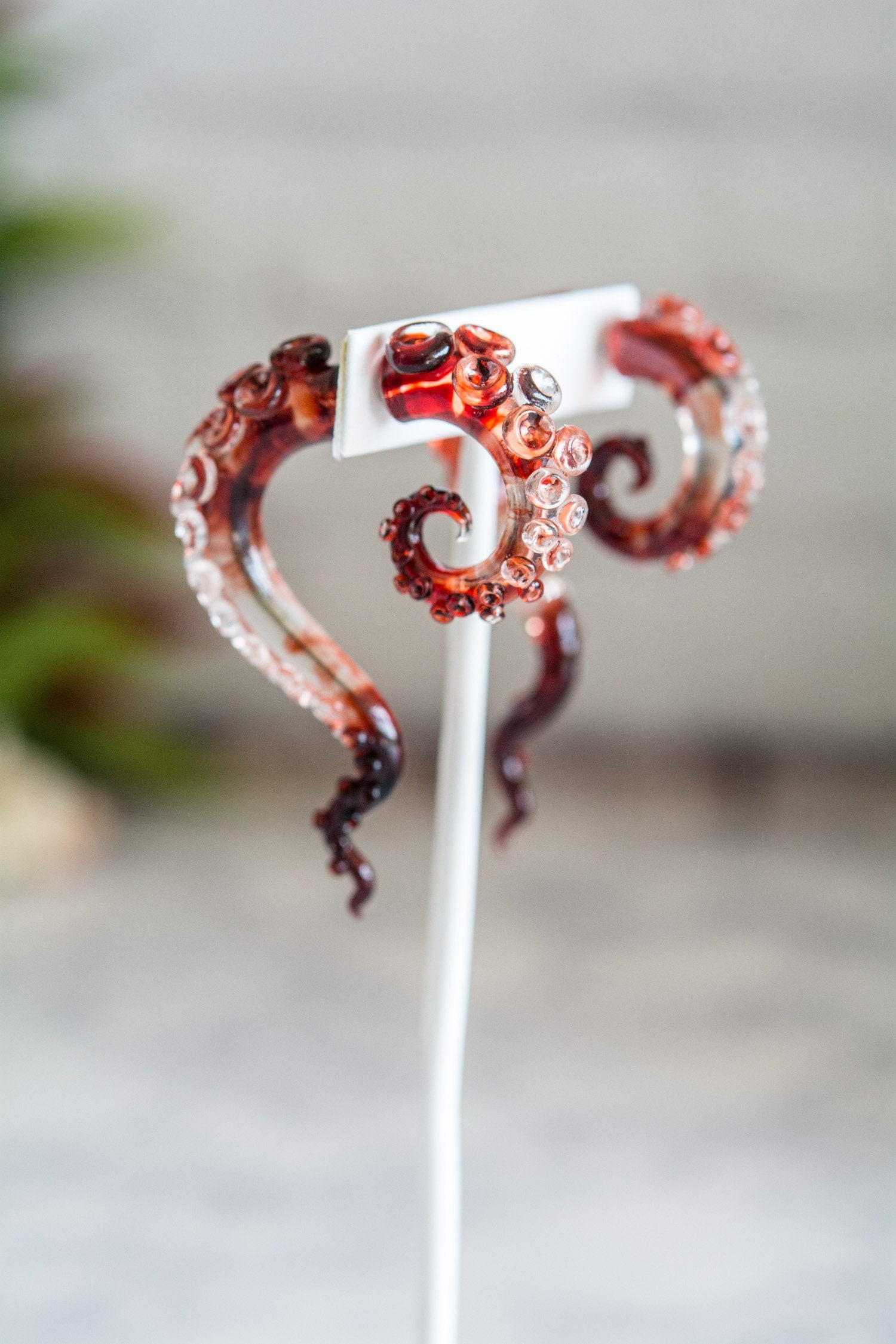Blood in the Water - Resin Tentacle/Octopus fake gauge earrings, Mermaid Earrings, Pirate Costume, Siren Jewelry, Octopus Earrings