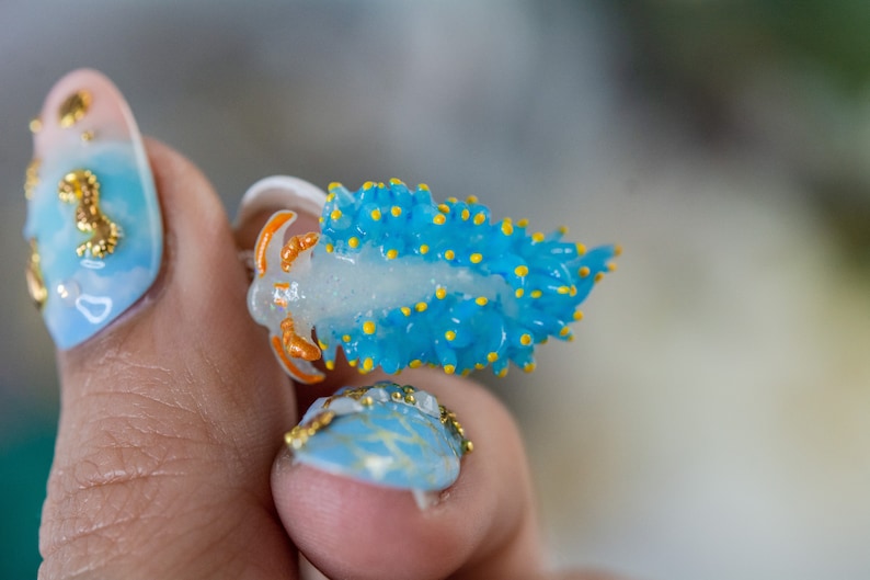 Berghia coerulescens, the anemone sea slug, Glow in the dark Nudibranch Earrings, Beach Jewelry, Gift for Diver, scuba diver earrings image 2