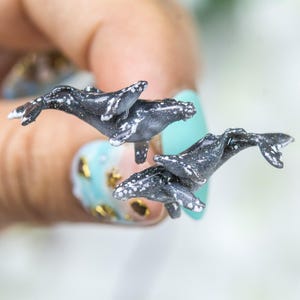 Mother and Calf Humpback whale earrings, Whale earrings, Titanium earrings, Hypoallergenic earrings, lapel pins, miniature figures, pendants