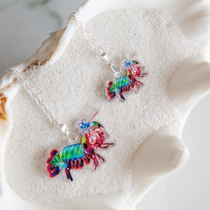 Peacock Mantis Shrimp Recycled Charms,scuba diver gift, shrimp earrings, shrimp necklace, image 4