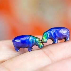 Tiny Color Changing Pygmy hippos on Titanium, hypoallergenic earrings,  scuba diver gift, lapel pins, miniature figures, pendants
