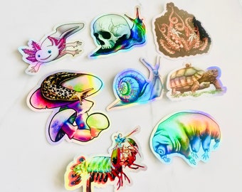 Holographic Sticker collection! 8 Holographic stickers, ecology stickers, animal stickers, decals, vinyl stickers, weather resistant
