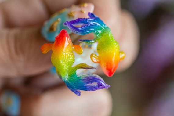 Rainbow Pride Fish Glow in the Dark Rainbow Goldfish Earrings