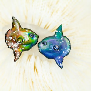 Rainbow Mood Color Changing Mola Mola Sunfish earrings on Titanium, hypoallergenic earrings,  scuba diver gift, pendants