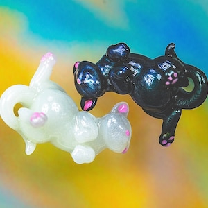 Unique Cuddling Cat Earrings Yin Yang or Mirrored Style, Glow in the Dark, Color-Changing, Titanium Posts image 3
