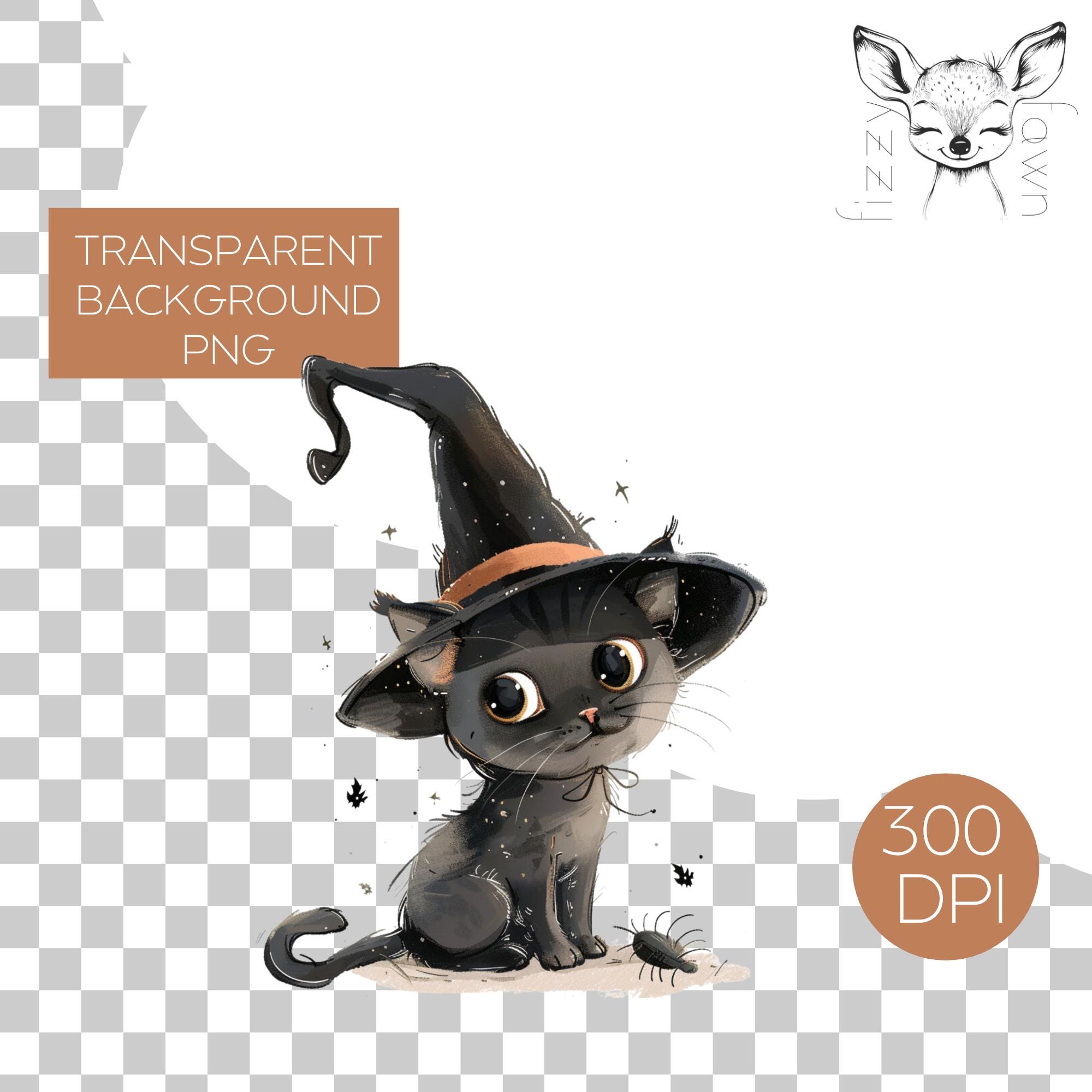 Cute Black Cat in a Witch Hat Clipart | Single PNG Image | Adorable ...