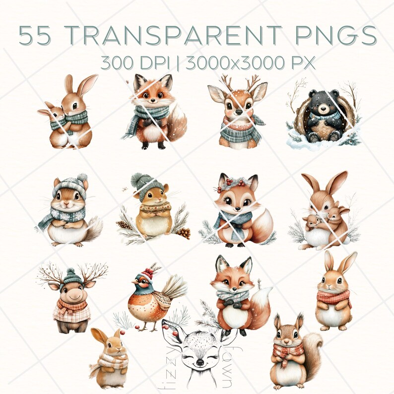 Woodland Winter Clipart Pack | Cute Christmas Woodland Animals in ...