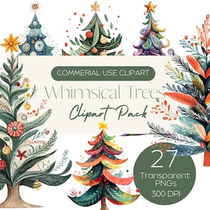 Skurril Feiertag Bäume Clipart Pack | Skurrile und lustige Feiertagsbaumillustrationen | Verrückte Weihnachtsdeko | Süßer Whimsy Baum | Kommerzielle Nutzung