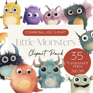 Little Monsters Clipart Pack | Fun & Playful Creature Graphics | 35 PNG Images | 300 DPI | Commercial Use |