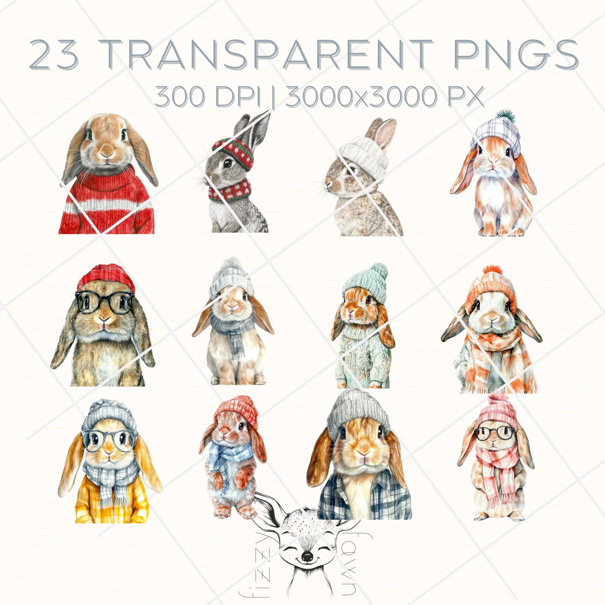 Winter Bunnies Clipart Pack | Cute Watercolor Rabbits in Winter Gear ...
