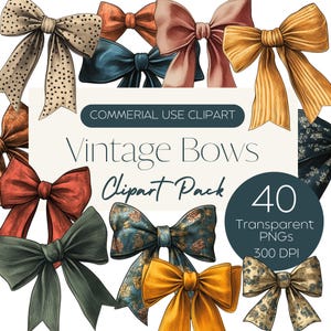 Pack de cliparts vintage noeuds | Nœuds graphiques classiques multicolores à motifs | 40 images PNG | 300 ppp | Utilisation commerciale |