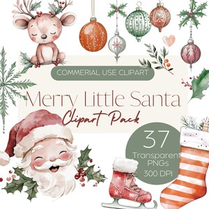 Frohe kleine Santa Clipart Paket | Niedliche Aquarell Weihnachtsfiguren | Nordpol Urlaub Dekor | Rosy Wangen St Nick | Kommerzielle Nutzung