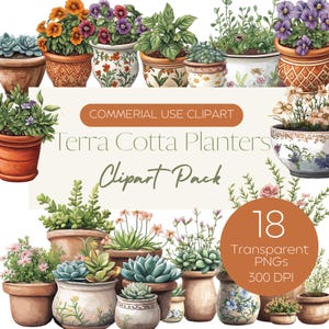 Terra Cotta Pflanzer Clipart Pack | Illustrationen von Blumen und Kräutern | Aquarell Terra Cotta Keramik Kunst | Kommerzielle Nutzung PNG