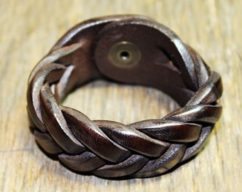 Bracelet, bracelet tressé en cuir, bracelet femme, bracelet en cuir unisexe fait main, bracelet en cuir tressé, manchette en cuir, art.brw018