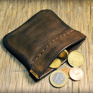 Handmade Leather Coin Pouch: Full Grain Buffalo Leather