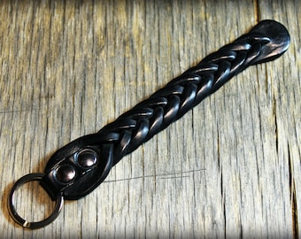 Braided Leather Keychain, Unisex Italian Leather Key Ring