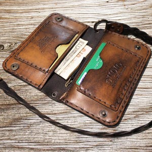 Biker Leather Chain Wallet Handmade with Vegetable Italian Leather, Casual Style Brown Leather Chain Wallet for Mens, Art.WM011