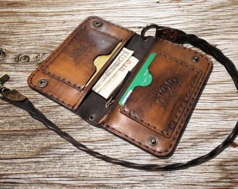 Cartera de motociclista con cadena de cuero hecha a mano: cuero italiano  curtido vegetal