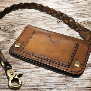Biker style chain wallet handmade in Firenze Italy with top quality vegetable tanned organic leather - Art.WM011