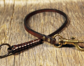 Italian Leather Keychain with Brass Hook - Handmade Key Fob