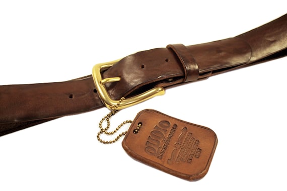 Handmade Italian Leather Belt: Brown Bull Leather With Brass  display picture 3