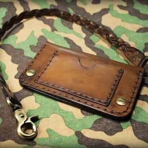Handmade Leather Biker Wallet with Braided Chain - Firenze Italy