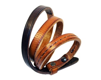 Triple wrap artisanal leather bracelet handmade with organic Italian bull hide - Art.BRU035