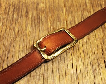 Cintura Personalizzata di Cuoio, Cintura Artigianale in Pelle Marrone, Cintura Regalo per Uomo in Pelle con Fibbia di Ottone, Art.BC033