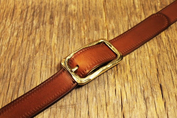 Italian Leather Belt with Polished Brass Buckle, Made in France Men Florence Brwbss at AG Jeans Official Store main image 2