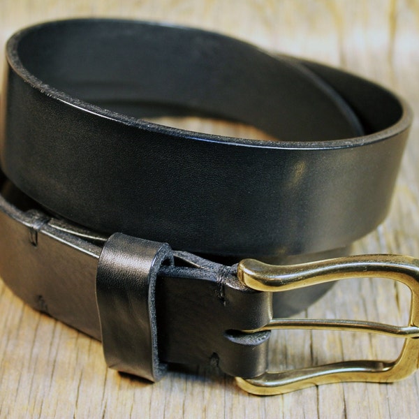 Mens Black Leather Belt Handmade in Italy with Organic Vegetable Tanned Full Grain Bull Hide idial with Jeans and Classic Pants, Art.BM044