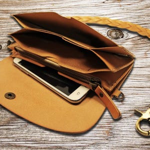 Cartera de cuero, billetera, billetera de fuelle, billetera de motociclista, billetera de cuero unisex, billetera para teléfono, billetera con cadena hecha a mano, billetera con llavero, Art.WU016