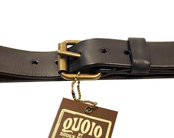 Handmade Black Leather Belt: Italian Bull Leather, Brass Roller Buckle