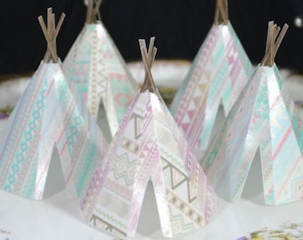 Edible Teepees 3D x5 Tribal Boho Pastels Tipi Wafer Paper Bohemian Wedding Cake Decorations Wild One 1st Rustic Birthday Cupcake Toppers