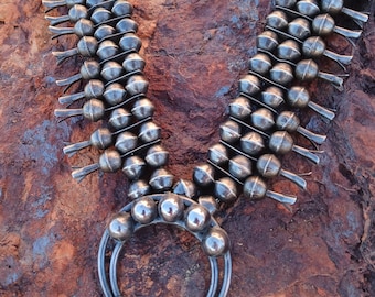 Navajo Ed Niiha Zuni Sterling Silver Turquoise Squash Blossom