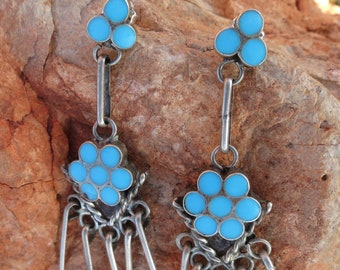 ZUNI DISHTA TURQUOISE Dangle Earrings. Sterling Silver