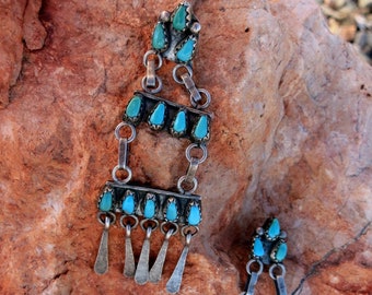 RARE OLD ZUNI Turquoise Chandelier, earrings, Sterling Silver