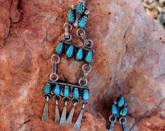 RARE OLD ZUNI Turquoise Chandelier, earrings, Sterling Silver