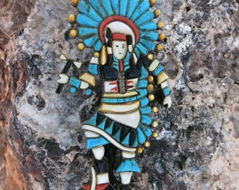 HUGE OLD CHIEF Bolo Tie, Zuni, 5 1/4 " Long, Turquoise & Coral, Circa 1967-