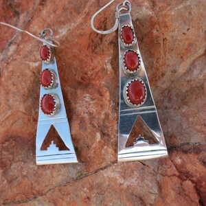 ZUNI CORAL DANGLES, Signed, Sterling Silver
