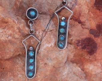PRETTY VINTAGE ZUNI Turquoise Dangles, Studs, Sterling