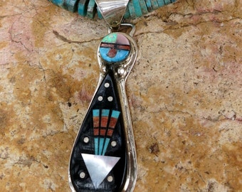 VINTAGE ZUNI PENDANT, Inlay Arrow, Signed & Stamped "Sterling"