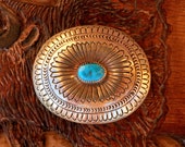 VINTAGE NAVAJO BUCKLE, Turquoise, 3 quot x 2 1 4 quot , 30 Grams,Signed, Sterling Silver