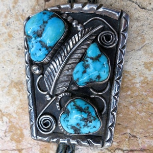 KINGMAN TURQUOISE BOLO, Navajo, 128 Grams, Sterling, Signed