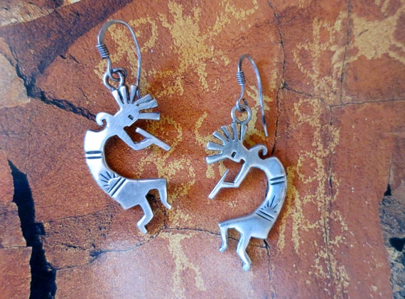 NAVAJO KOKOPELLI DANGLES, Vintage Handmade, Sterl… - image 2