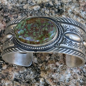 HERMAN SMITH TURQUOISE Bracelet, 108 Grams, Navajo Revival, Sterling