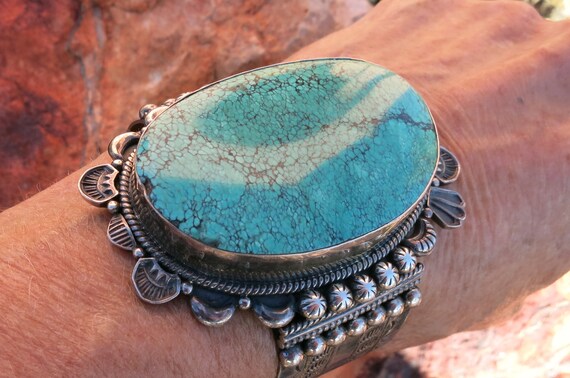 HUGE TURQUOISE BRACELET, 125 Grams, Navajo, Signe… - image 3