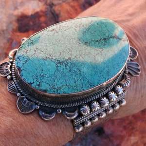 HUGE TURQUOISE BRACELET, 125 Grams, Navajo, Signed, M, Sterling